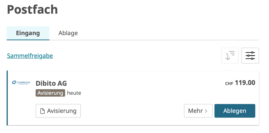 Avisierung im eBill-Portal
